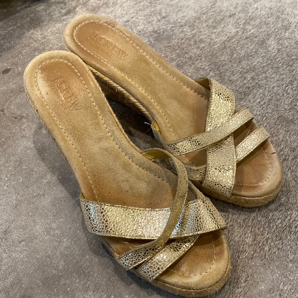 J Crew espadrilles gold leather wedges women’s size 6